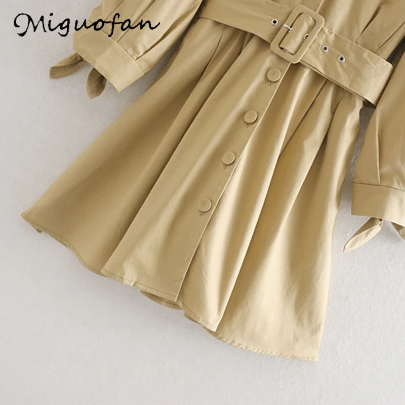 Miguofan женские платья винтажное однотонное платье цвета хаки на пуговицах с поясом