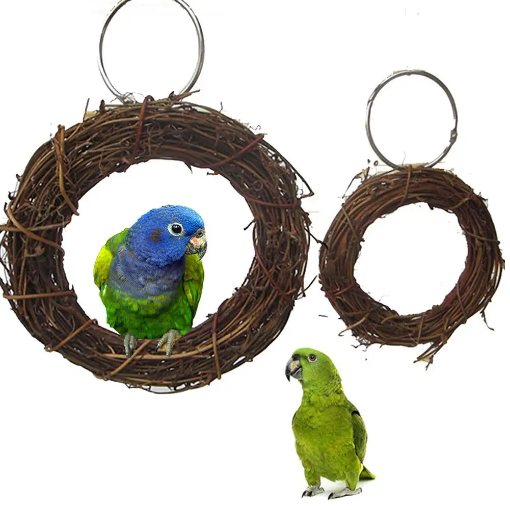 

1PC Pet Birds Parrot Macaw Rattan Hoop Hanging Cage Climb Swing Chew Bite Ring Toy Birdcage House Pets Supplies Gift