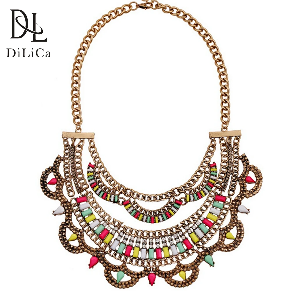 DiLiCa женское винтажное ожерелье яркие ювелирные изделия модное Макси ожерелья