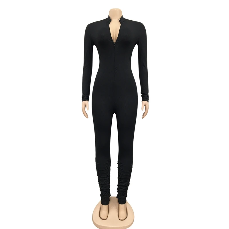 

ZKYZWX Sexy Winter Solid Color Deep V Stacked Jumpsuit One Piece Outfits Casual Night Club Streetwear Rave Festival Clothing