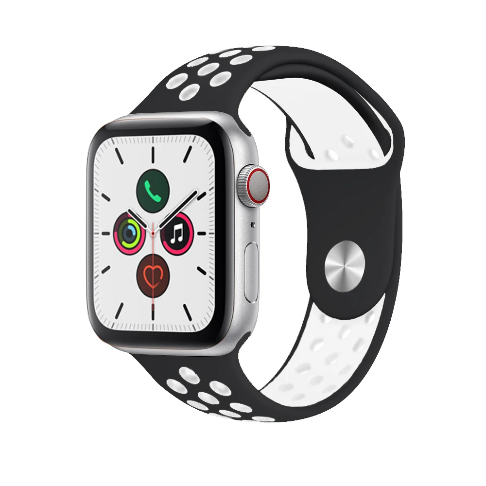 Силиконовый ремешок для apple watch 5 4 band correa apple watch 44 мм 40 мм 42 мм 38 мм iwatch 5 4 3 2 1 спортивный браслет на запястье - Цвет ремешка: black white