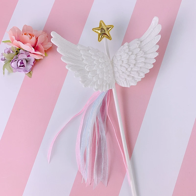 Блестящие звезды с крыльями ангела торт фигурки жениха и невесты С Днем Рождения