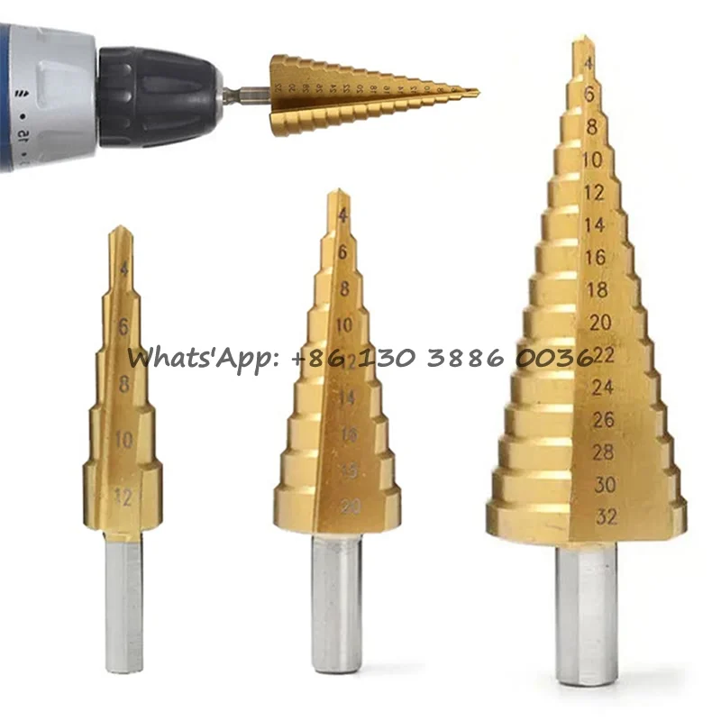

4-12 4-20 4-32 HSS Titanium Coated Metal Core Drill Bits High Speed Steel Step Drill Bit Set Cone Hole Wood Cutter Taper Metric