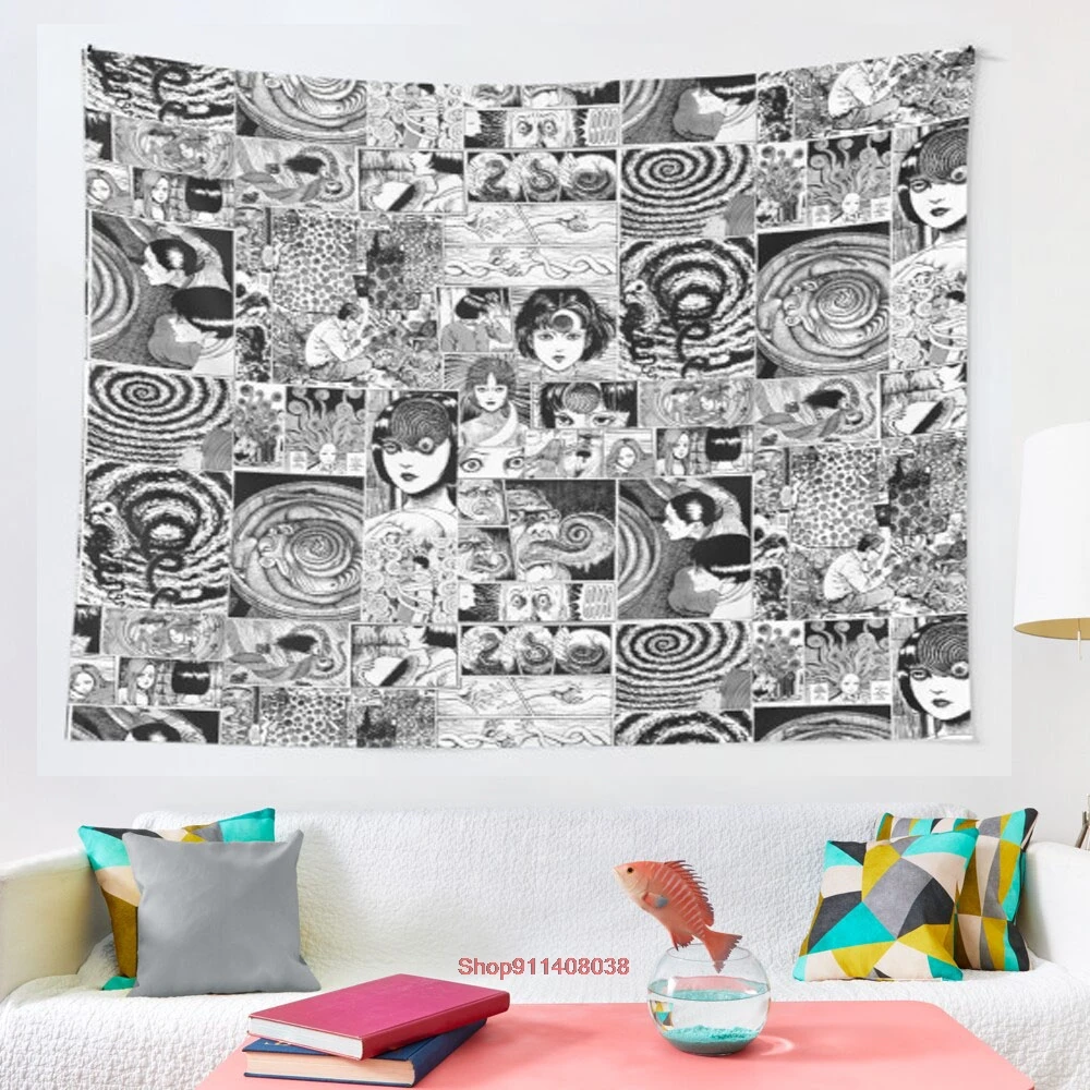 

Гобелен с коллажем Junji ito Uzumaki, настенный подвесной гобелен для гостиной, пляжное полотенце, одеяло