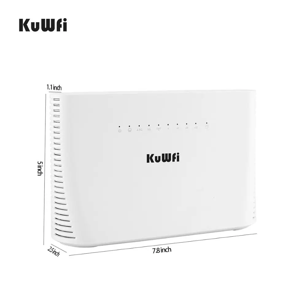KuWFi 4G Router SIM 1200Mbps 2.4G&5G Wireless Home WIFI Router Unlocked FDD/TDD With RJ45 Port Up to 64 Wifi Users