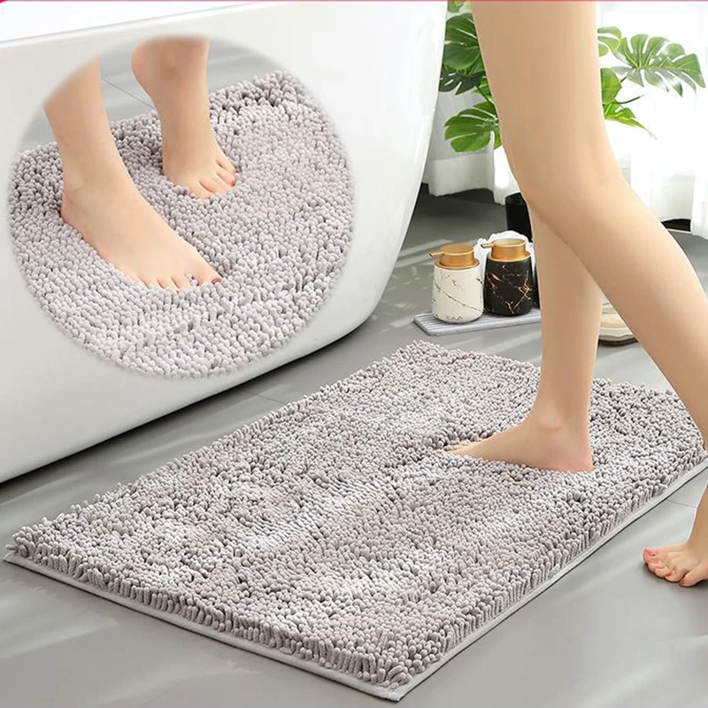 

High Quality Chenille Thicken Bath Carpet Mat Bathroom Water Absorption Plush Floor Mats Entrance Doormat Non-slip Toilet Rug