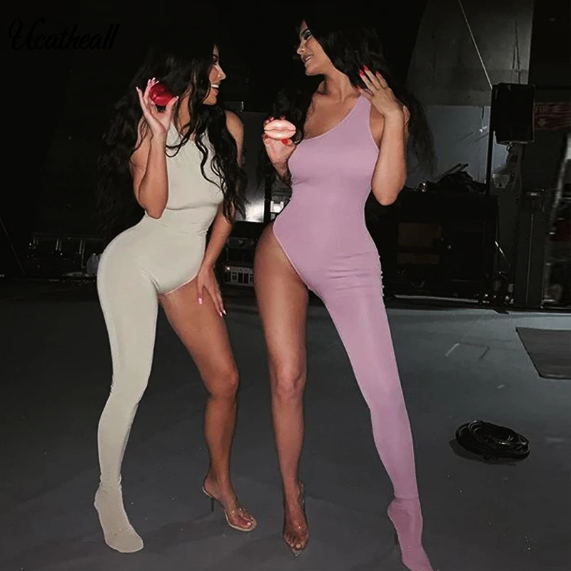 Женский Облегающий комбинезон без рукавов с вырезом лодочкой и открытой спиной| |
