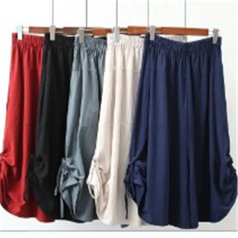 

Wide Leg Pants Womens Pants 2021 Summer Large Size Cotton Linen With Bow Tie Solid Pockets Loose High Waist Pants Female Casual