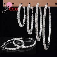 30 80mm trendy silver high polished hoop earrings paved aaa cubic zirconia for wedding party jewelry supplies