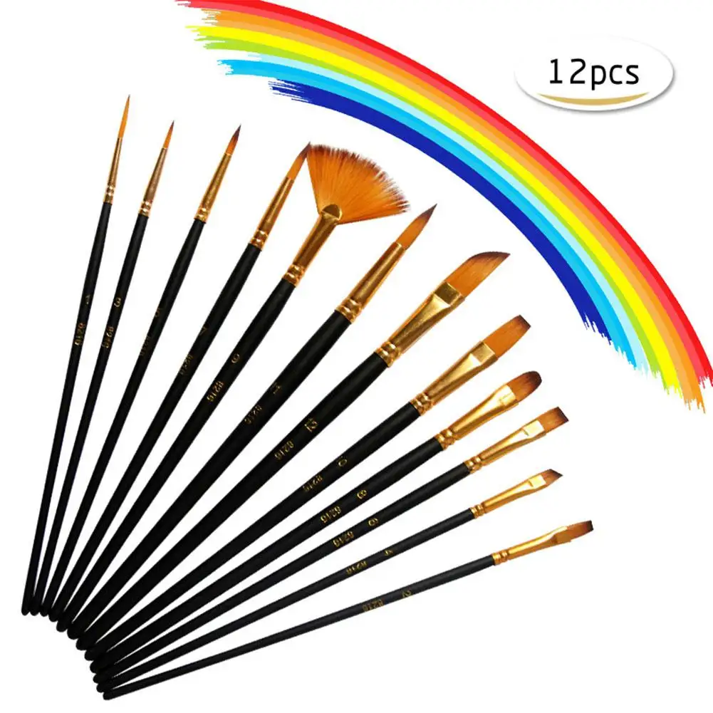 

12pcs/set Fine Art Brush Nylon Hair Watercolor Gouache Brush