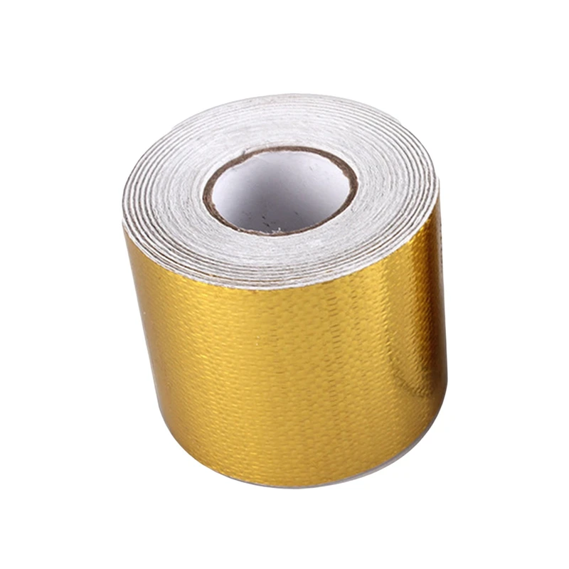 

5mx5cm Fiberglass Heat Reflective Tape Gold High Temperature Heat and Sound Shield Wrap Roll Adhesive New Car Accessories