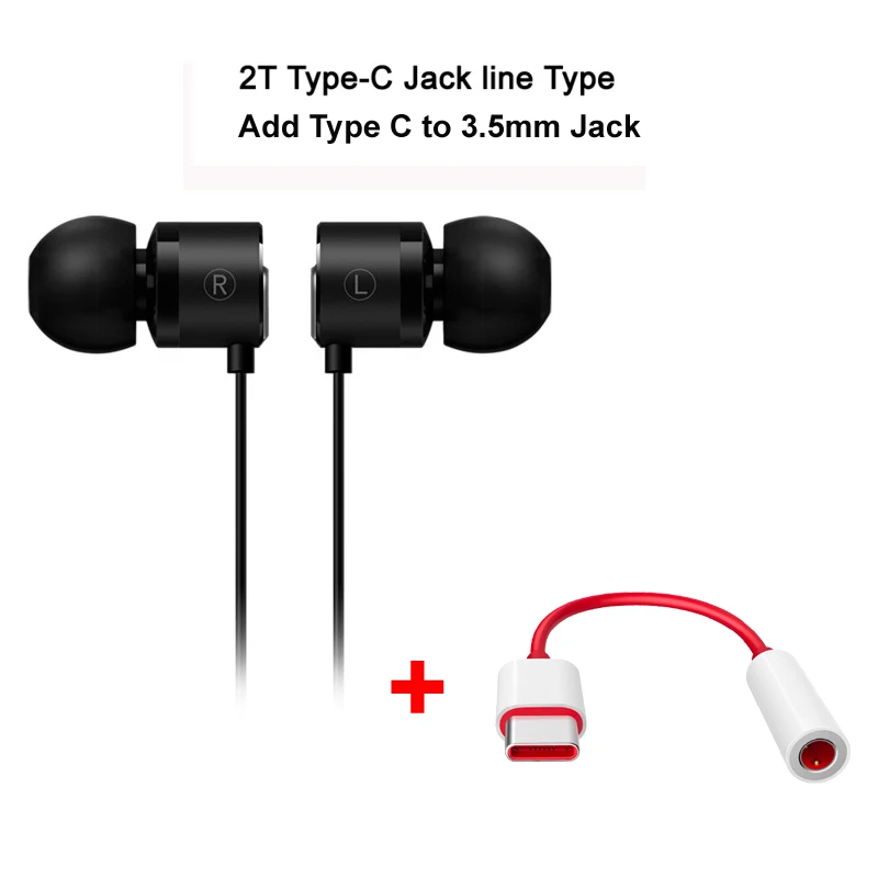 2T black n 2T Jack Оригинальные OnePlus type-C наушники-пули OnePlus пули 2T наушники-вкладыши с дистанционным микрофоном для Oneplus 6T мобильный телефон - Цвет: 2T black n 2T Jack