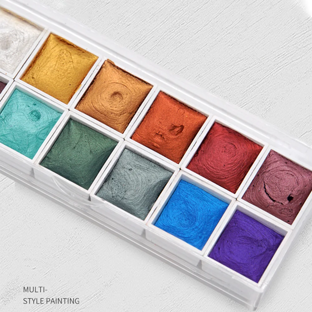 

12 Colors School Stationery Glitter Watercolor Paint Set Art Supplies Professional High Saturability Non Toxic Graffiti Tool