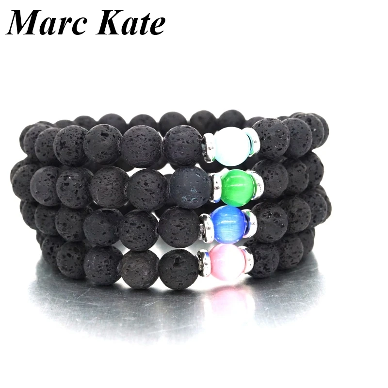 Блестящий камень кошачий глаз 8 мм браслет из черного лавового камня с диффузором