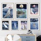 Океан кит дельфин Русалка Луна Звезда Детская настенная Картина на холсте скандинавские плакаты и принты настенные картины декор для детской комнаты