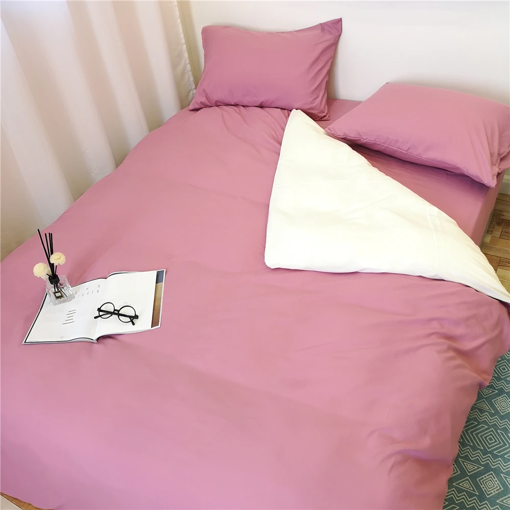 

Three-piece bedroom bedding sets, simple pink girl duvet cover in pure color Plain simple quilt cover