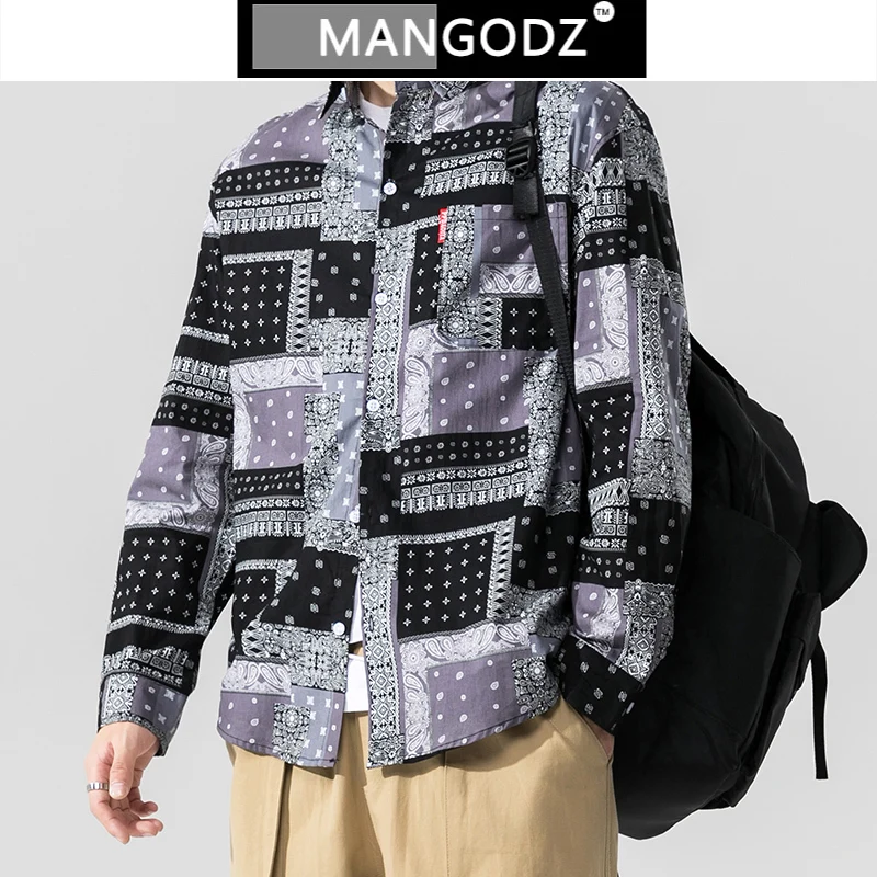 

Autumn Shirts for Men 2020 Original Japanese Long Sleeve Shirt Ethnic Pattern Print Camisa Masculina Vintage Floral Shirt M-5xl