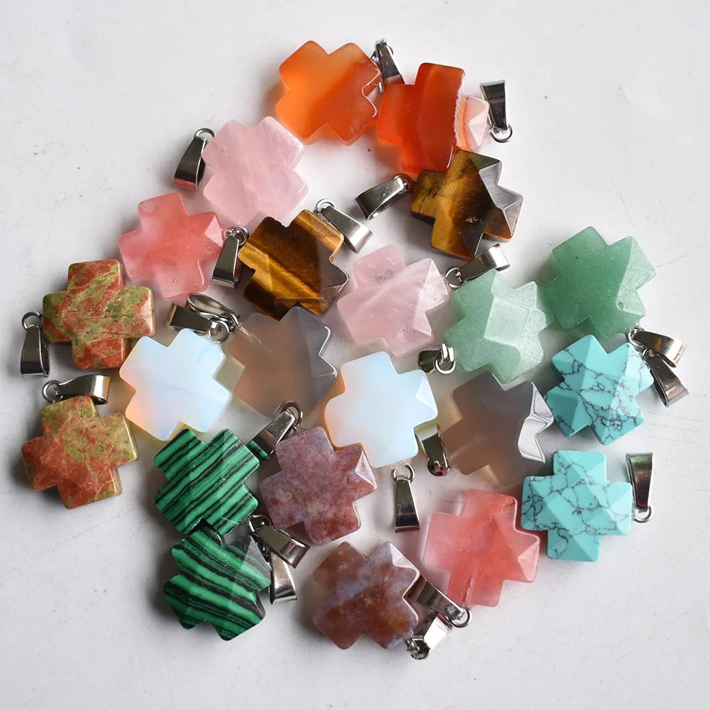 Модное качественное природное кварцевое каменное подвески тигрового глаза с резьбой в виде креста, подходит для создания ожерелий из ювелирных изделий, 12 штук.