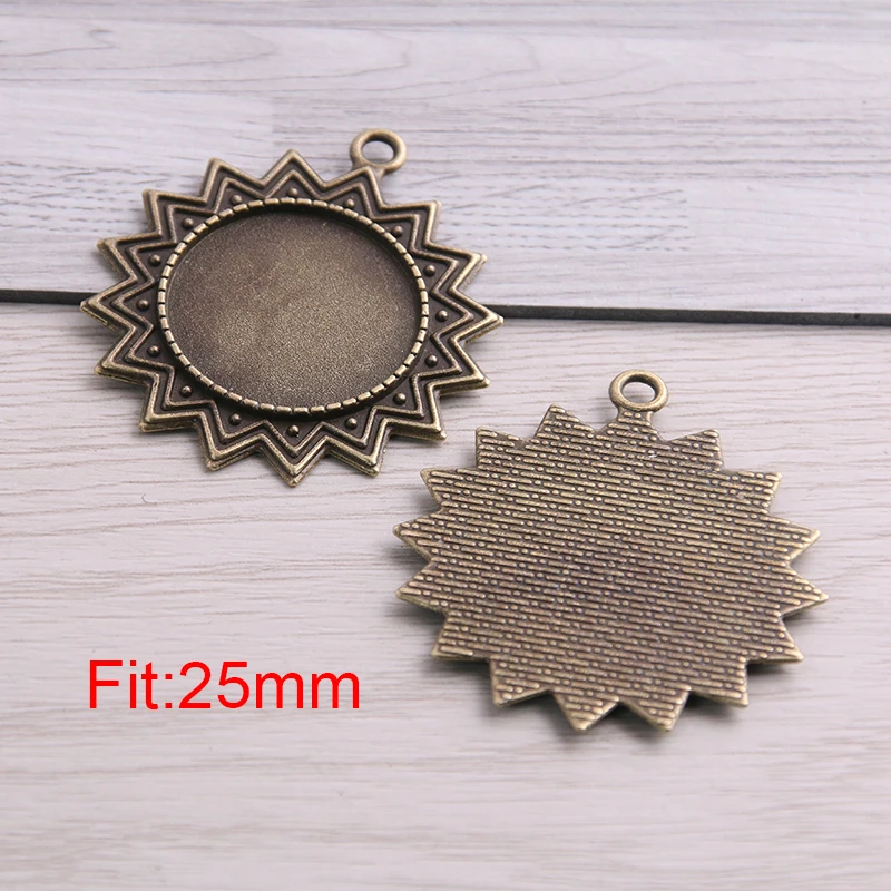 

SWEET BELL 6pcs 25mm Inner Size Antique Bronze sunlight Pierced Style Cabochon Base Setting Charms Pendant