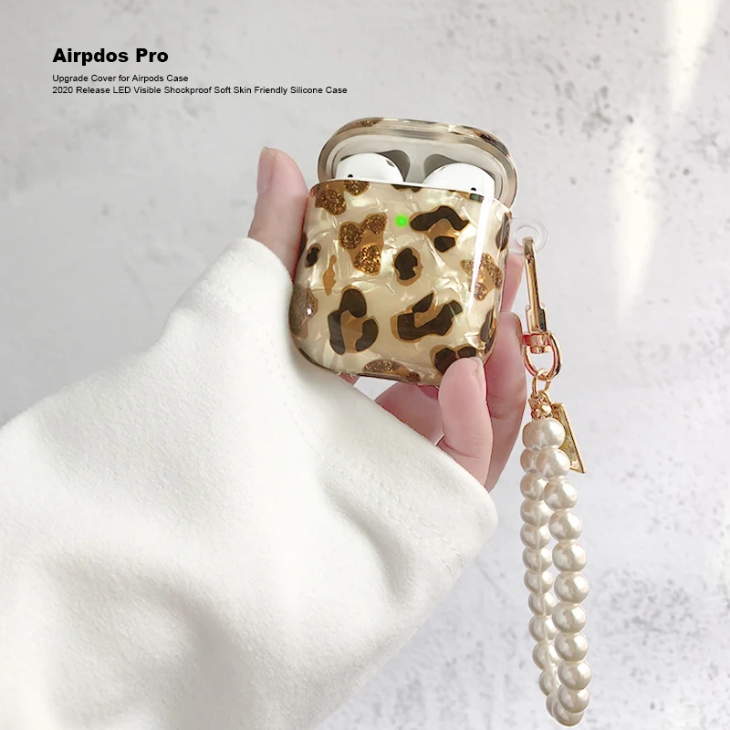 HSYK Luxury Leopard Pearl Case for Apple Airpods 1 2 3 Bracelet keychain AirPods Pro Bluetooth Earphone | Электроника