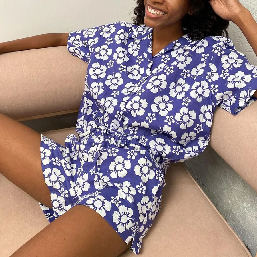 

BoozRey Women Lounge Wear Summer Plaid Tracksuit Shorts Set Short Sleeve Shirt Tops and Mini Shorts Suit Green Two Piece Set