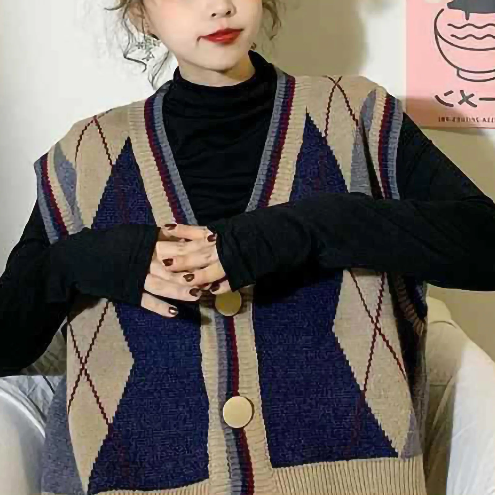 

1045 Women's Women's Vest Knitting Sweater V-Collar Tops Knitted Vest Oversized Fashion Sweater Vest Winter 2021 Fashion