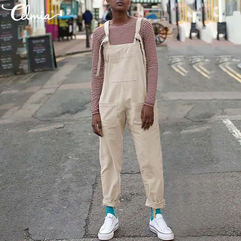 Женский вельветовый комбинезон Celmia без рукавов на бретельках однотонный