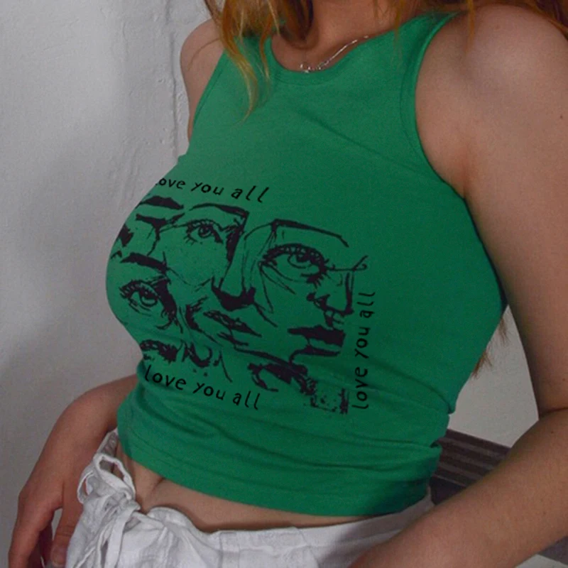 

IAMSURE Casual Printed Tank Tops Basic Sleeveless O-Neck Vest Slim Streetwera Summer Crop Top Women 2021 Fashion Y2K Aesthetic