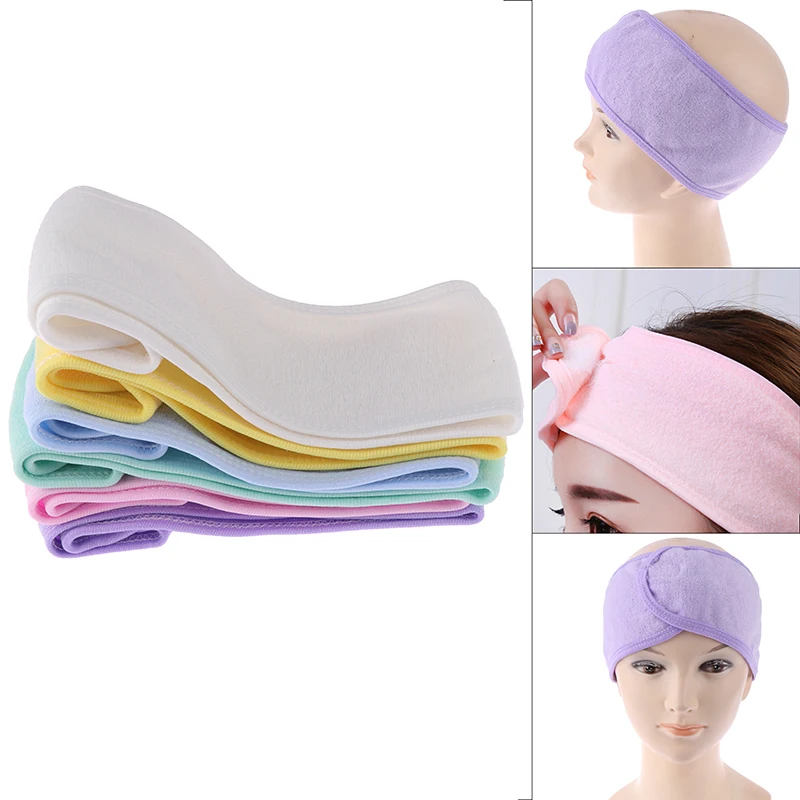 

1PCS Colorful Soft Salon SPA Facial Headband Women Adjustable Hairband Makeup Toweling Hair Wrap Head Band Hair Accessories