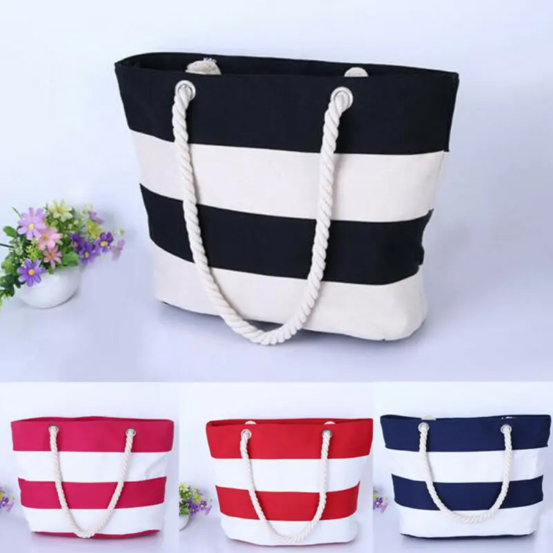 Летние холщовые сумки полосатые принты пляжные тоут женская сумка на плечо