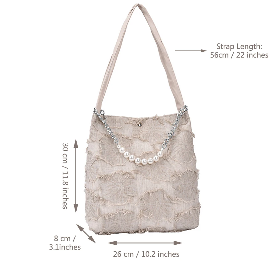 

Canvas Flower Pearl Women Handbags Chain Large-Capacity Woman Shoulder Bag Fashion Black White Daily Shopping Dating Tote