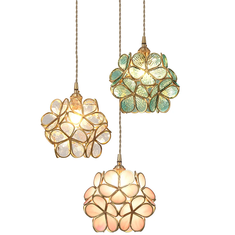 IWHD Nordic Flower Copper LED Pendant Lights Fixtures Dinning Living Room Light Loft Hanging Lamp Suspension Luminaire