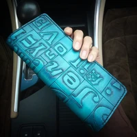 handmade carving characters women wallets card holder purses men long clutch vegetable tanned leather gift