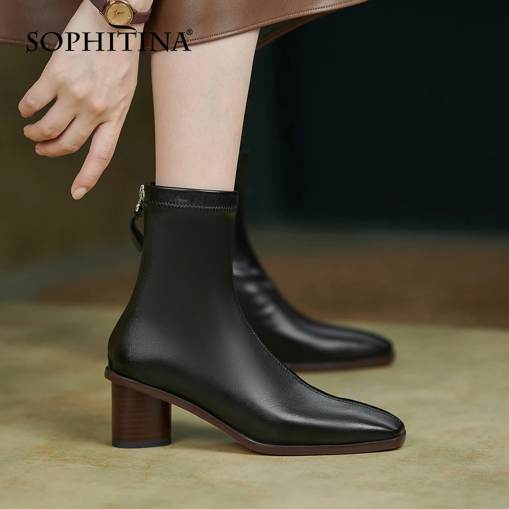 

SOPHITINA Women Ankle Boots Stretch Sexy Comfortable Square Toe Boots Round Heels Spring/Autumn Elegant Women's Shoes YO324