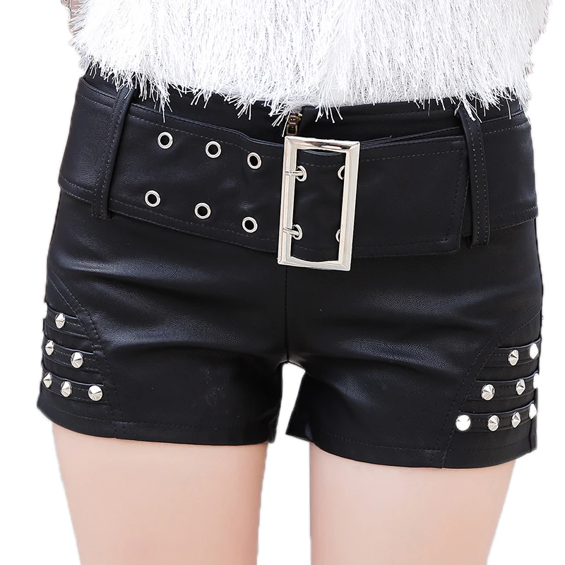 Лидер продаж Корейская одежда с поясом шорты заклепками 2019 Женская осенне зимняя