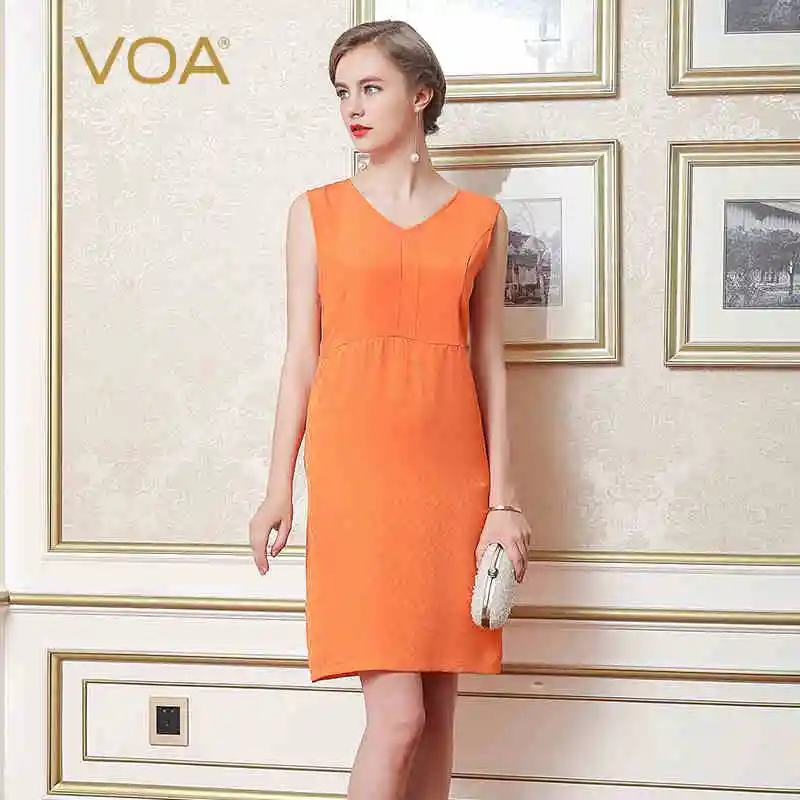 Женское платье-карандаш VOA оранжевое однотонное офисное платье средней длины с