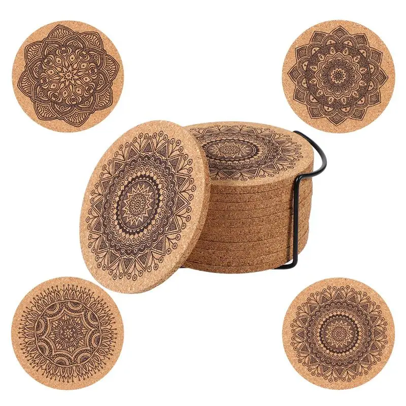 

Cabilock 1 Set Absorbent Cork Coasters Drink Mats with Holder for Housewarming Gifts Home Office Cafe
