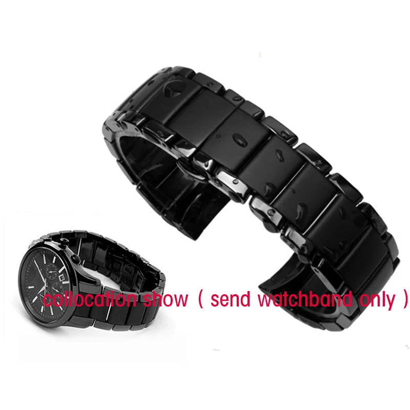 

Ceramic watchband and case For AR1452 AR1451 22mm 24mm High Quality Black men Ceramic Strap Bracelet steel black Deployment band