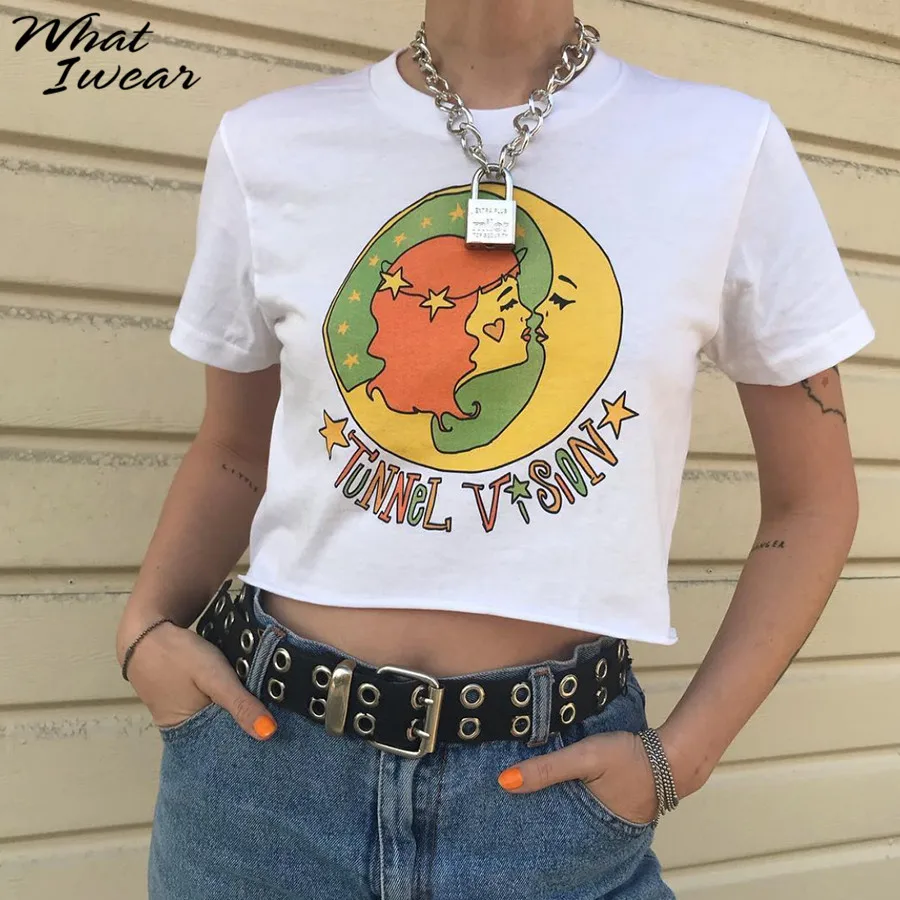 Женская футболка с мультяшным принтом Повседневная Свободная круглым вырезом и