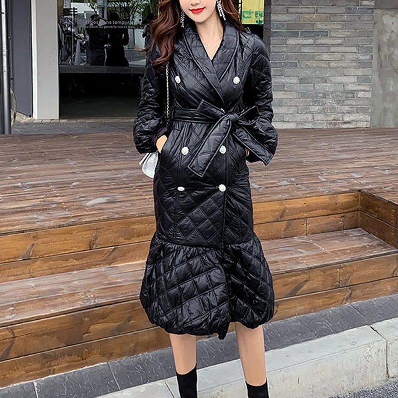 Осеннее Элегантное длинное зимнее пальто для женщин тонкая плотная одежда из