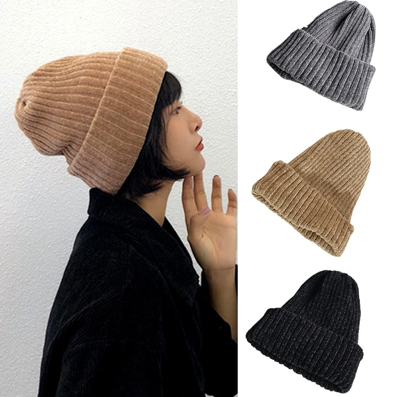 

Women's Hat Winter Thick Keep-Warm Caps Daily Simple Beanies Solid Color Brimless Caps Knitted Hedging Caps Men's Cap Unisex