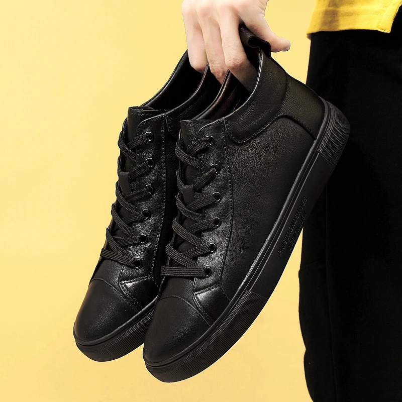 

Men Casual Solid Mens White Shoes Genuine Leather Sneakers Top Quality Black Flats Breathable Leisure Walk Luxury Ankle Boots