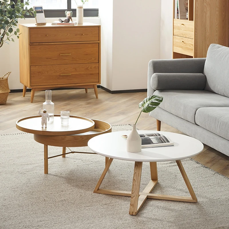 Скандинавский простой современный круглый журнальный столик из цельного дерева