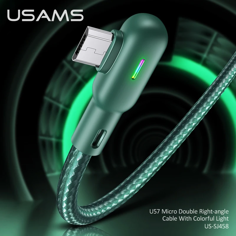 

USAMS U57 1.2m 2A Led Light Elbow Game Charge Data Cable Type C Micro USB Lightning Cable For iPhone iPad Huawei Samsung Xiaomi