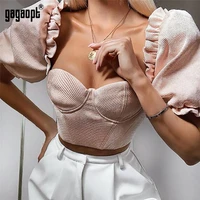 gagaopt square collar fashion 2020 womens tops and blouses female crop tops puff sleeve sexy cropped top slim streetwear