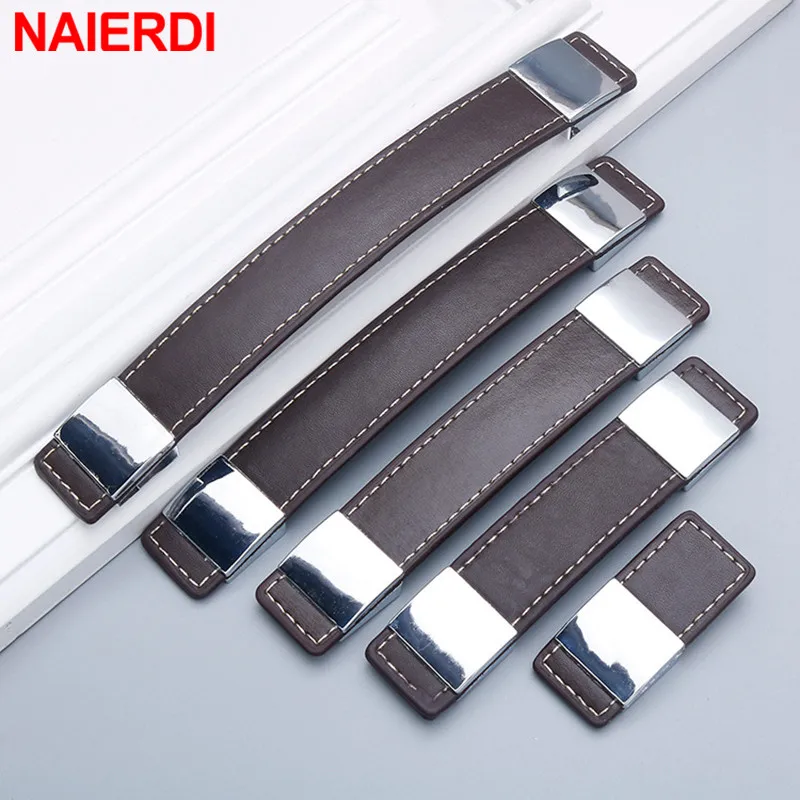 NAIERDI черная кожаная Мебельная ручка коричневая шкафа дверная экологически