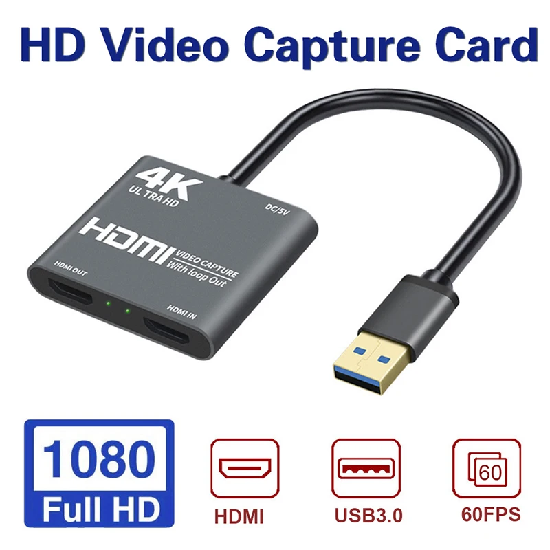 

HD 1080P 60fps Video Capture Card Multifunction Loop Out To USB 3.0 Live Streaming For Gaming Broadcasting 4K Conferencing
