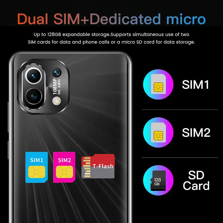 

M11 Pro 5000mAh 24+48MP Andriod 10 Mobile Cellphone 6.1 Inch 6+128GB Face Fingerprint ID 10 Core Smartphone Dual SIM+Micro SD