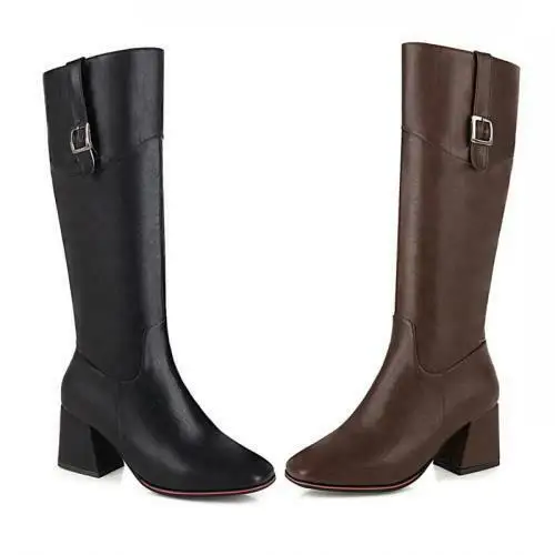 

Женские сапоги до колена на каблуке 7 см с квадратным носком