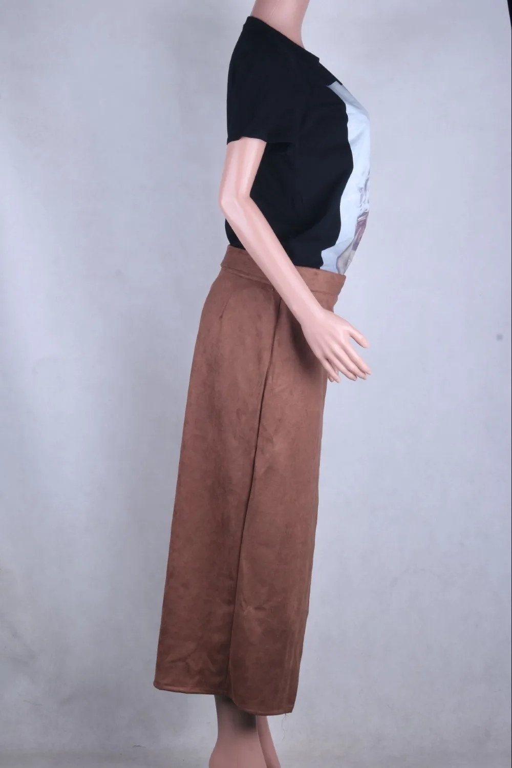 Sexy Elegant Split Hem Skirt Women Office Ladies Mid-culf Suede Long Skirt Women Autumn Winter Lace Up Bandage Skirts Khaki